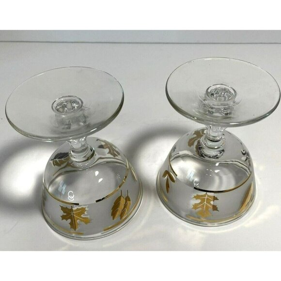 Vintage Set of 2 Libbey Starlyte Gold Leaf Frosted Sherbet Champagne Glasses MCM - Picture 4 of 6